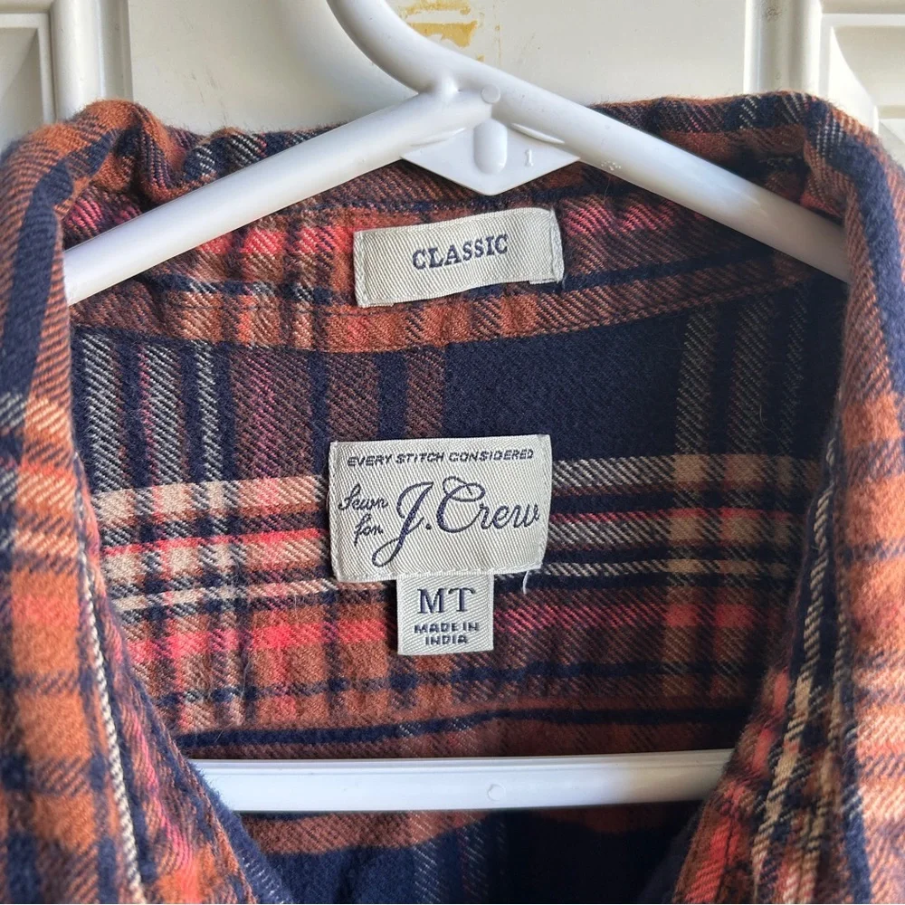Sewn For J Crew Men's Plaid Flannel Button Down Size Medium Tall 100% Cotton